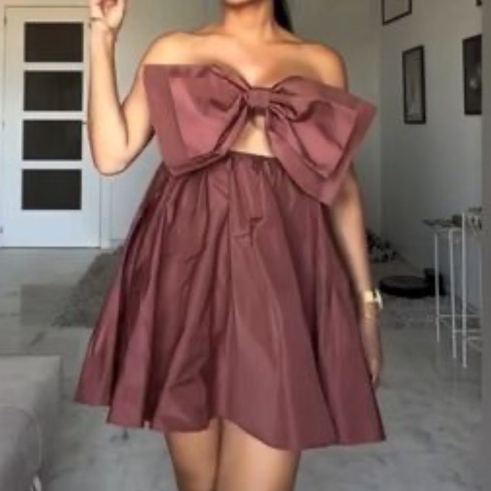 Zara cutout bow strapless mini taffeta dress